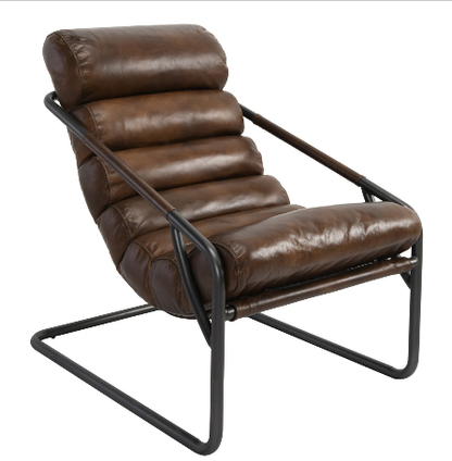 Johnson 26" Top Grain Leather + Iron Accent Chair - Classic Carolina Home