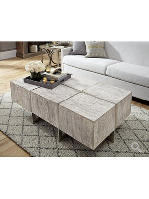 Damon 54" Iron + Wood Coffee Table - Gray Wash - Classic Carolina Home