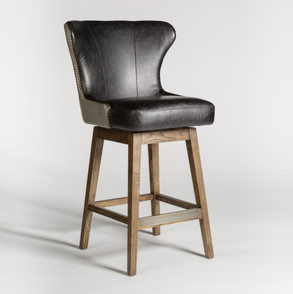 Rockne Swivel Counter Stool - Essex Gray & Antique Charcoal Leather - Classic Carolina Home