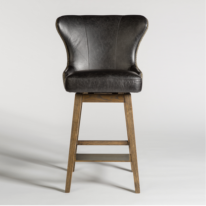 Rockne Swivel Counter Stool - Essex Gray & Antique Charcoal Leather - Classic Carolina Home