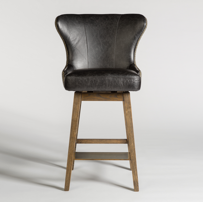 Rockne Swivel Barstool - Essex Gray & Antique Charcoal Leather - Classic Carolina Home